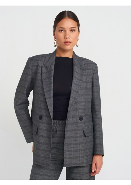 60753 Ekose Blazer Ceket-Gri