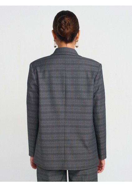 60753 Ekose Blazer Ceket-Gri