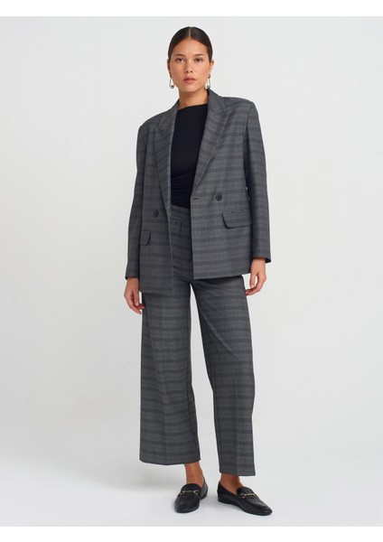 60753 Ekose Blazer Ceket-Gri