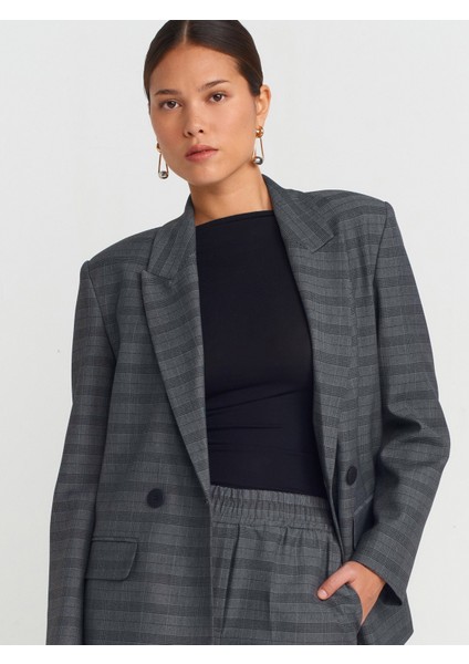 60753 Ekose Blazer Ceket-Gri