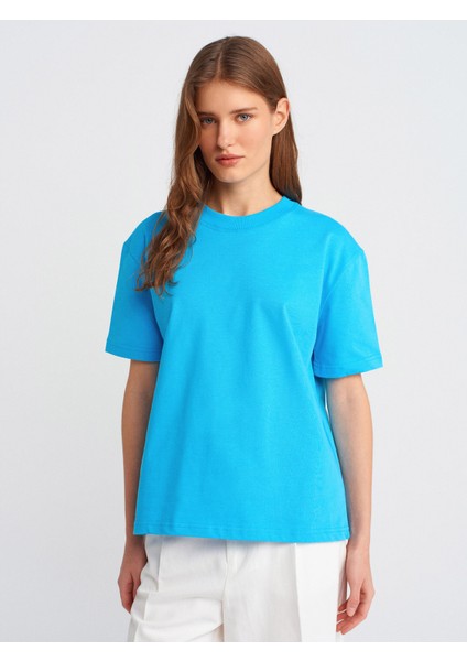 30312 Dekoratif Dikişli Bisiklet Yaka T-Shirt-Kahve