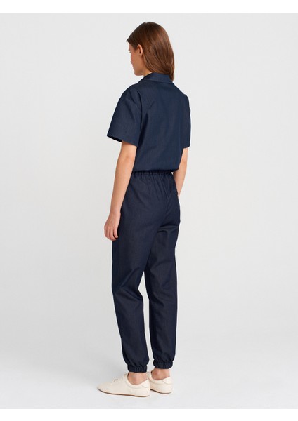 71630 Yüksek Bel Paça Lastikli Pantolon-Lacivert fiyatları