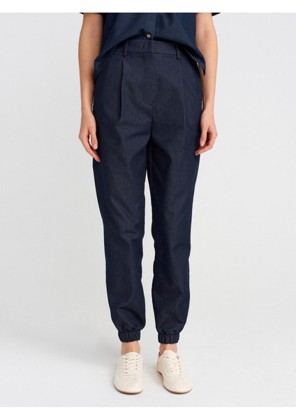 71630 Yüksek Bel Paça Lastikli Pantolon-Lacivert modelleri