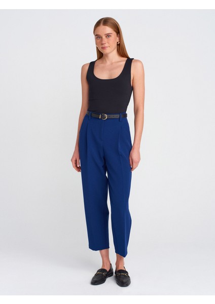 71533 Kemerli Havuç Fit Pantolon-Mavi