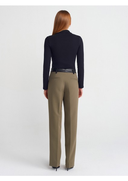 71603 Suni Deri Detaylı Pantolon-Yeşil fiyatları