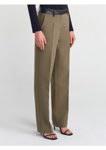 71603 Suni Deri Detaylı Pantolon-Yeşil modelleri