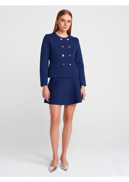 80123 Beli Lastikli Triko Etek-Lacivert