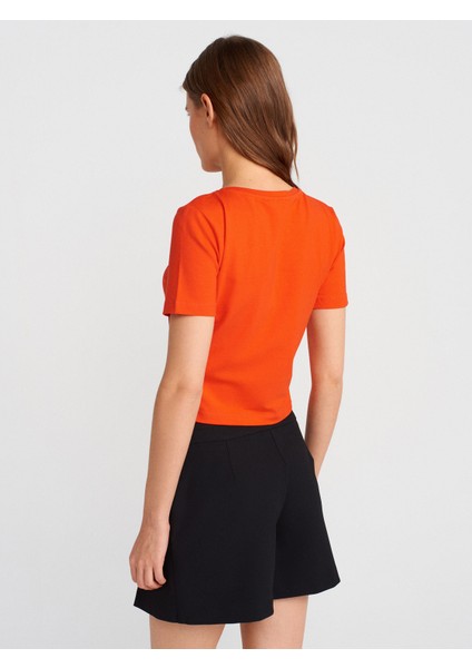31655 Bisiklet Yaka Crop Top-Kırmızı fiyatları