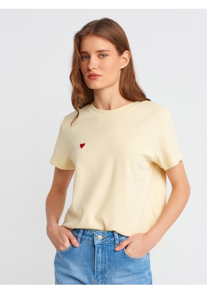 30584 Bisiklet Yaka Pamuklu T-Shirt-Açık Sarı