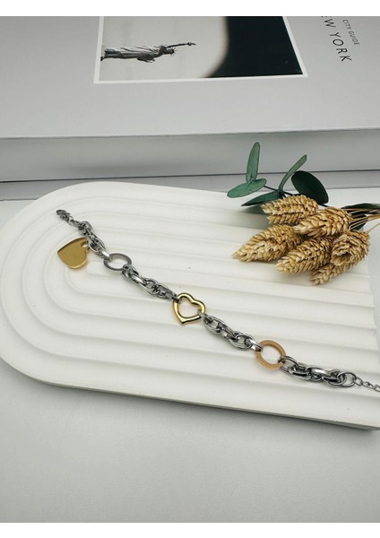 Kalp Detaylı Çelik Bileklik (Gümüş) Blk 251-01