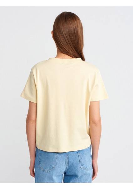 30584 Bisiklet Yaka Pamuklu T-Shirt-Açık Sarı fiyatları
