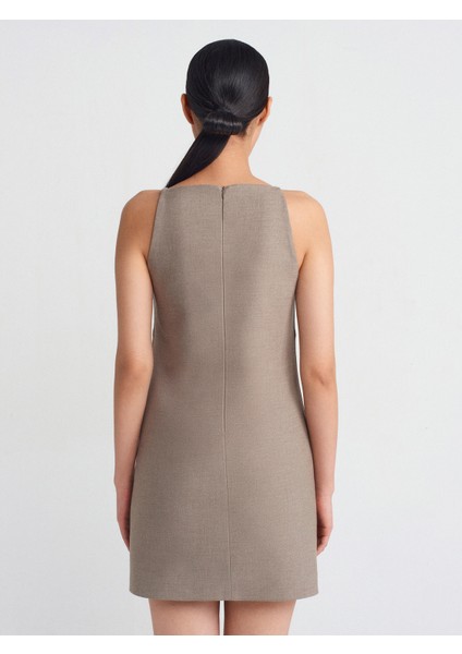 90901 Askılı Kısa Elbise-Camel fiyatları