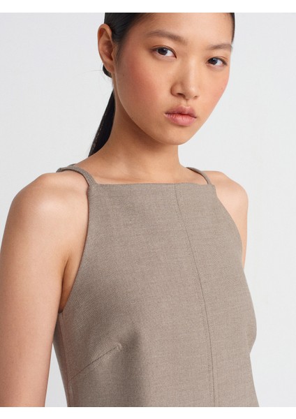 90901 Askılı Kısa Elbise-Camel fırsatları