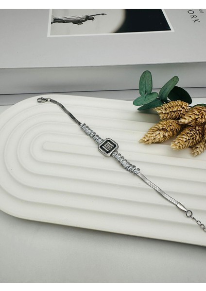 Baget Taşlı Çelik Bileklik (Gümüş) Blk 252-01