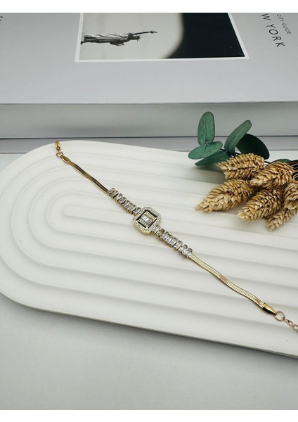 Baget Taşlı Çelik Bileklik (Gold) Blk 252