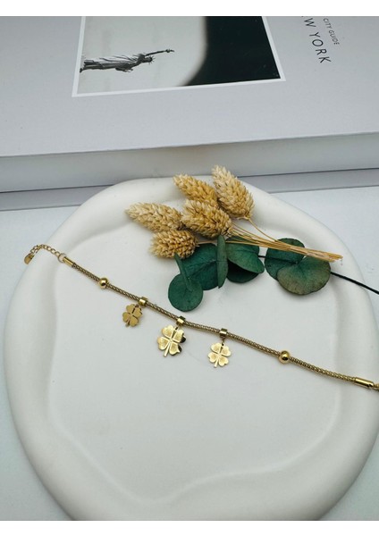 Yonca Detaylı Çelik Bileklik (Gold) Blk 255