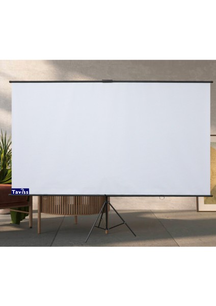 221X124 cm Mat Beyaz-Siyah Tripod Ayaklı Taşınabilir ve Duvar Kullanımlı Projeksiyon Perdesi