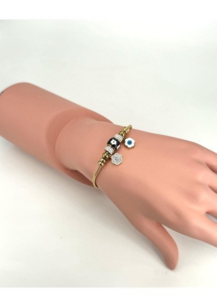 Nazar Boncuklu Pandora Çelik Bileklik (Gold) Blk 21181