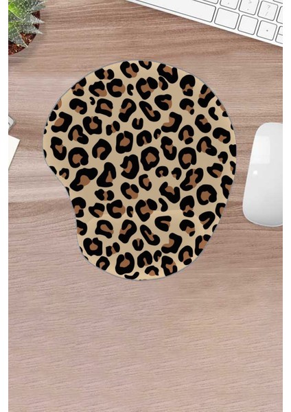 Leopar Desenli Mouse Pad, Bilek Destekli,konforlu Mousepad, Bilgisayar Aksesuarı
