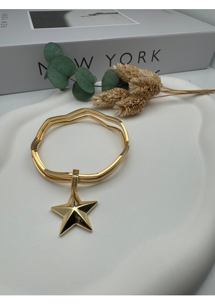 Charmlı Zigzag Ajda Çelik Bilezik (Gold) 22051
