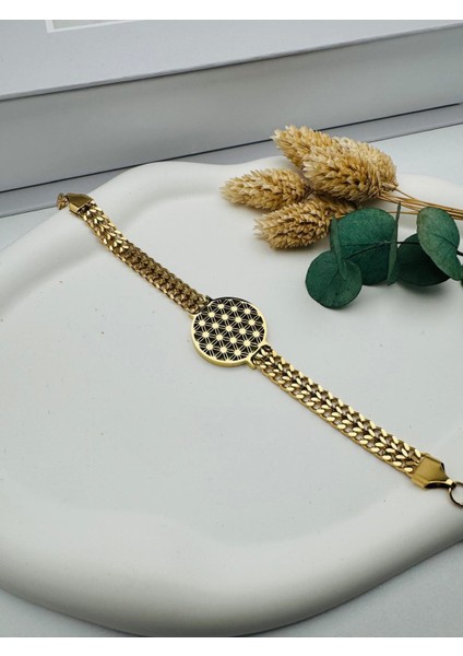 Yaşam Çiçeği Çelik Bileklik (Gold) Blk 2164