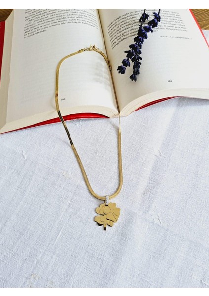 3boyutlu Yonca Italyan Çelik Kolye (Gold) 0106293