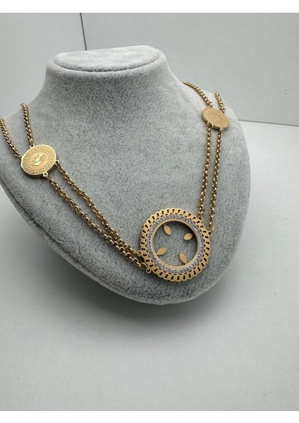 Çeyrek Takmalı Çelik Kolye (Gold) 0106174