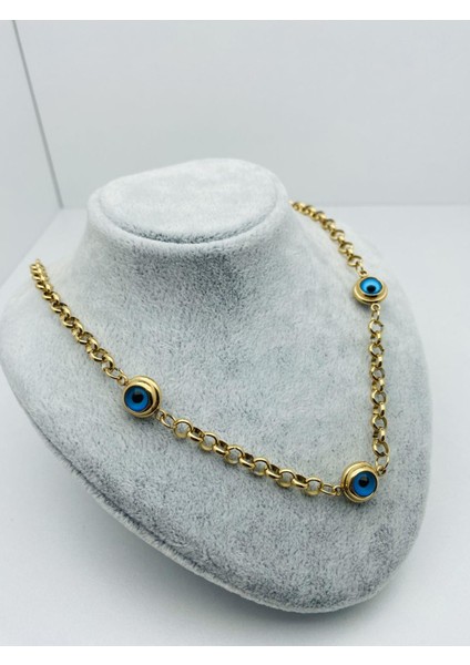 Nazar Boncuklu Çelik Kolye (Gold) 0106153