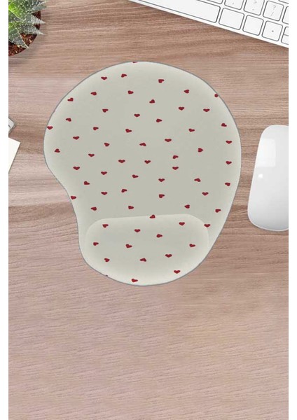 Kırmızı Kalpler, Desenli, Bilek Destekli, Konforlu Mouse Pad, Bilgisayar Aksesuarı