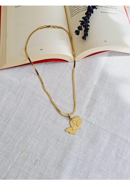 3boyutlu Kelebek Italyan Çelik Kolye (Gold) 0106292