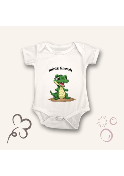 Minik Timsah Baskılı, Çıtçıtlı, Zarf Yakalı, Body - Zıbın. 0-3 Ay, 3-6 Ay, 6-9 Ay, 9-12 Ay
