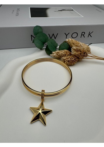 Charmlı 3'lü Ajda Çelik Bilezik (Gold) 22048