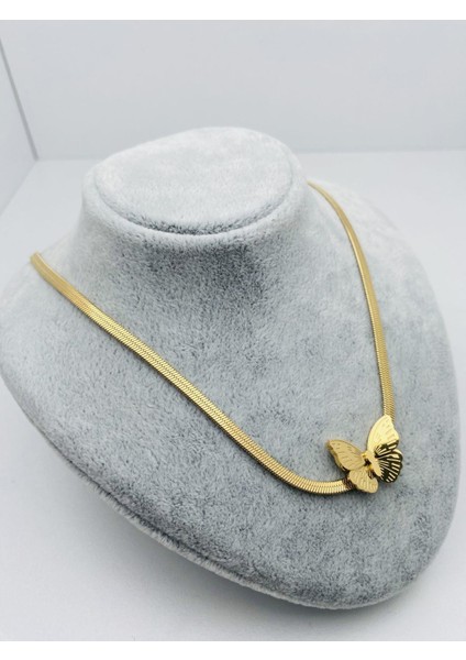 Kelebekli Çelik Kolye (Gold) 0106120