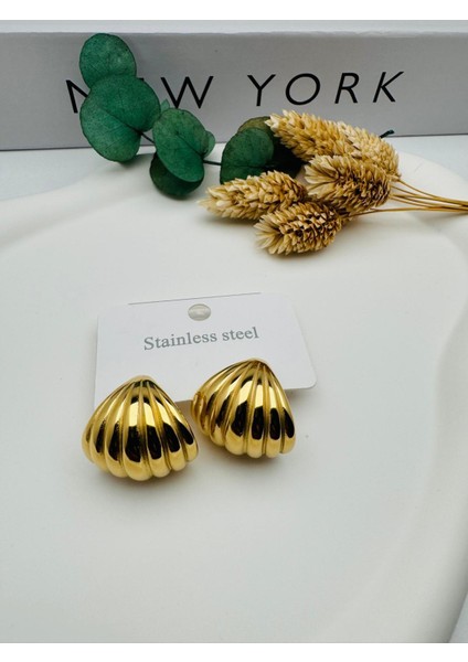 Deniz Kabuğu Model Çelik Küpe (Gold) KP485