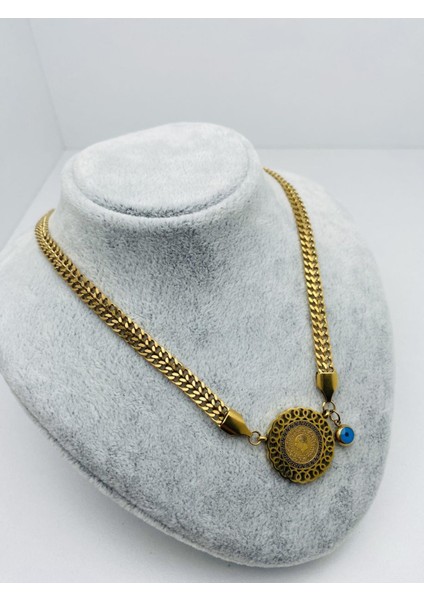 Çeyrekli Çelik Kolye (Gold) 010683
