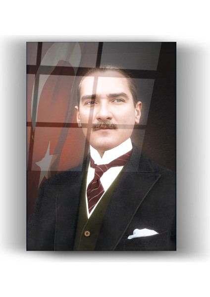 Mustafa Kemal Atatürk Cam Tablo- Ev ve Ofis Dekorasyonu-Duvar Dekorasyonu-Türk Bayrağı-Insan