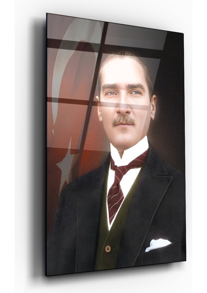 Mustafa Kemal Atatürk Cam Tablo- Ev ve Ofis Dekorasyonu-Duvar Dekorasyonu-Türk Bayrağı-Insan