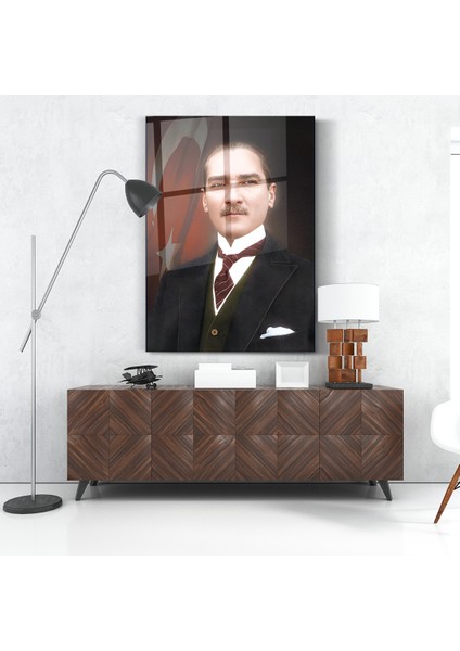 Mustafa Kemal Atatürk Cam Tablo- Ev ve Ofis Dekorasyonu-Duvar Dekorasyonu-Türk Bayrağı-Insan