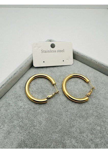 Kp 253 Halka Çelik Küpe Orta Boy (Gold)