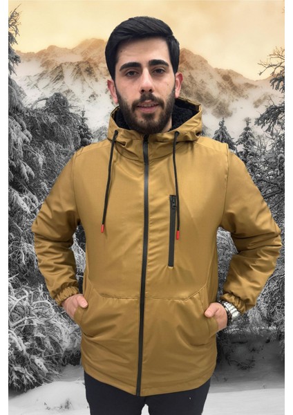 Erkek Taba Içi Kürklü Su ve Rüzgar Geçirmez Kapüşonlu Kışlık Mont & Kaban & Parka ML-FMM-100 fırsatları