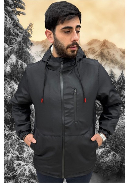 Erkek Siyah Içi Kürklü Su ve Rüzgar Geçirmez Kapüşonlu Kışlık Mont & Kaban & Parka ML-FMM-100 fırsatları