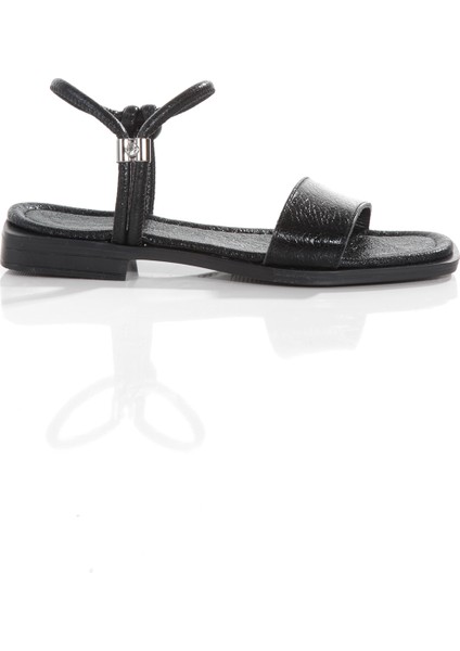 MİA028-3011 Deri Kadın Günlük Konforlu Siyah Kırışık Rugan Tatil Sandalet fırsatları