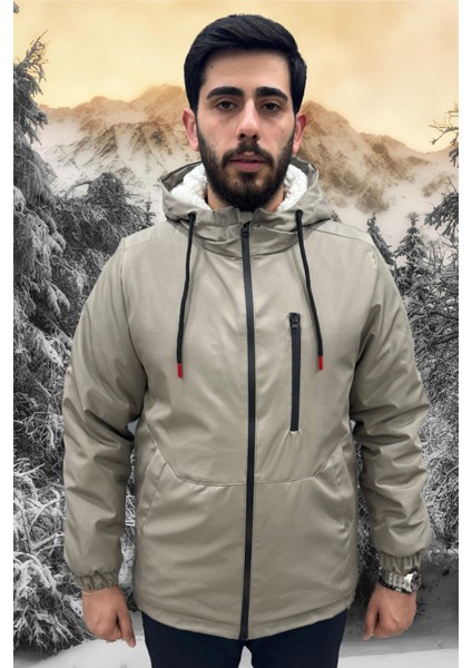 Erkek Vizon Içi Kürklü Su ve Rüzgar Geçirmez Kapüşonlu Kışlık Mont & Kaban & Parka ML-FMM-100