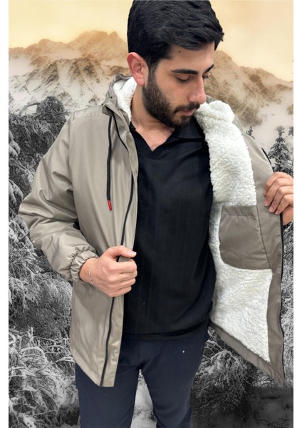 Erkek Vizon Içi Kürklü Su ve Rüzgar Geçirmez Kapüşonlu Kışlık Mont & Kaban & Parka ML-FMM-100 fiyatları
