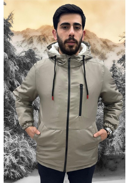 Erkek Vizon Içi Kürklü Su ve Rüzgar Geçirmez Kapüşonlu Kışlık Mont & Kaban & Parka ML-FMM-100 fırsatları