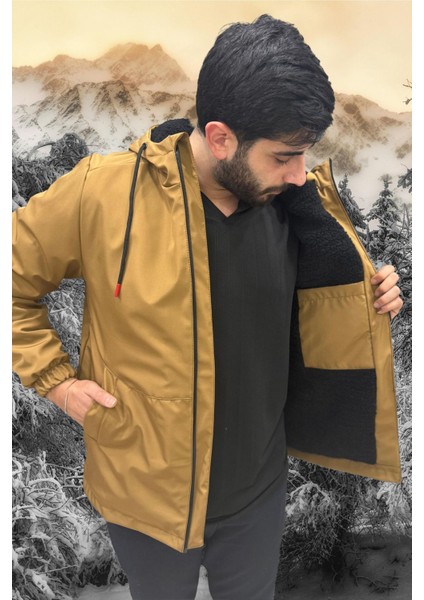 Erkek Taba Içi Kürklü Su ve Rüzgar Geçirmez Kapüşonlu Kışlık Mont & Kaban & Parka ML-FMM-100 fiyatları