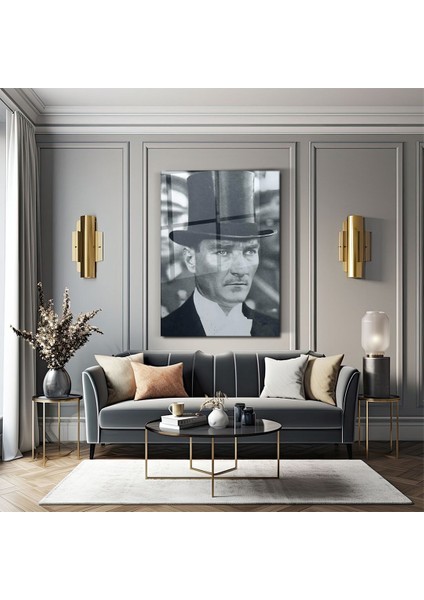 Mustafa Kemal Atatürk Siyah Beyaz Portre Cam Tablo- Ev ve Ofis Dekorasyonu-Ulu Önder- Atatürk fiyatları