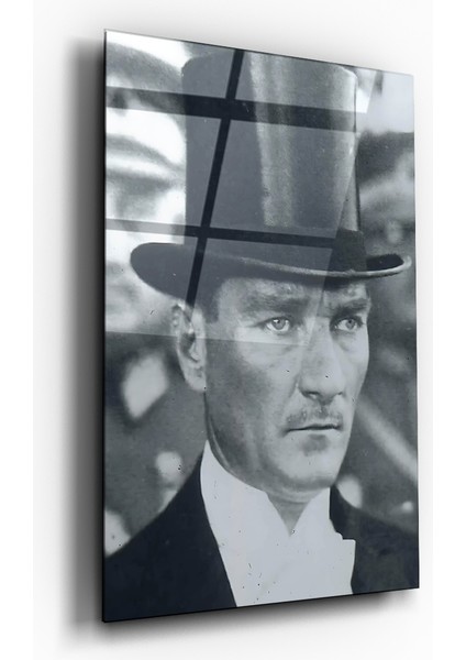 Mustafa Kemal Atatürk Siyah Beyaz Portre Cam Tablo- Ev ve Ofis Dekorasyonu-Ulu Önder- Atatürk indirimleri