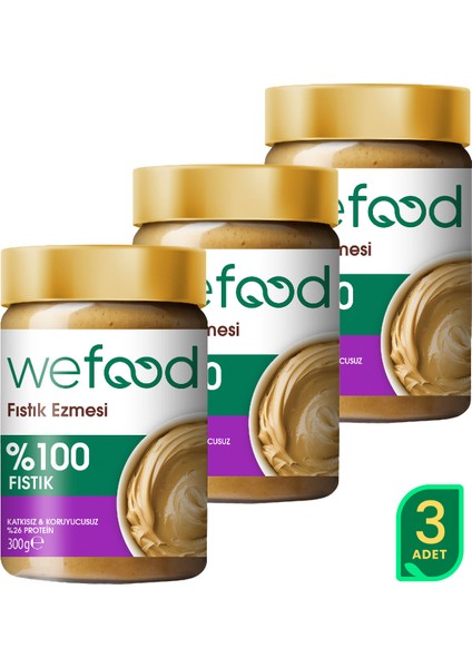 Şekersiz Sade %100 Fıstık Ezmesi 300 gr 3'lü 8683347030705