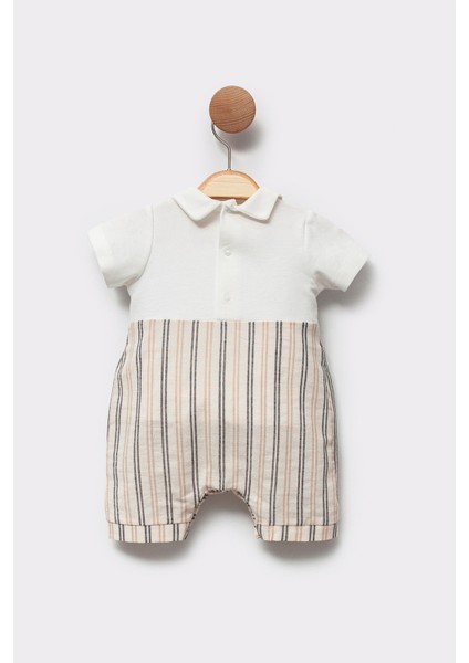 Pamuklu Polo Yaka Çizgili Yazlık Bayramlık Erkek Bebek Kısa Şort Tulum modelleri